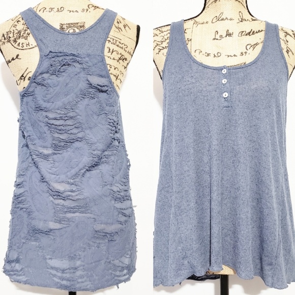 Free People Tops - Free people racerback with lace back blue medium